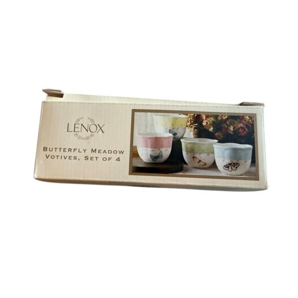 Lenox Butterfly Meadow Votive Candle Holders Set of 4 Porcelain Butterfly NIB - Picture 4 of 6